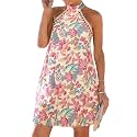 CUPSHE Lace Trim Summer Dress Halter Neck Backless Vacation Mini Dress