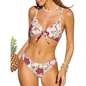 cupshe women39s two piece bikini set floral print knot bunny tie