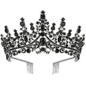 CURASA Black Crown Crystal Crown with Comb Baroque Tiaras and Crowns for Women Queen Crowns for Halloween Coustume Birthday Party Hair Accessories for Women