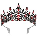 CURASA Black Tiaras for Women Red Gothic Crown for Women Queen of Hearts Crown Quinceanera Tiara Princess Crowns Royal Queen Tiara Baroque Vintage Tiaras for Costume Birthday Cosplay