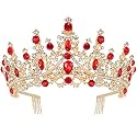 CURASA Crystal Tiaras and Crowns with Comb Princess Crown for Women Rhinestones Wedding Crown for Bride Birthday Crowns for Women Girls Royal Queen Crowns for Custome (Red)