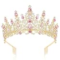 CURASA Gold Princess Crown Pink Tiara for Women Queen Crowns Birthday Crown Adult Women Fairy Crowns Quinceanera Tiara Headpiece Wedding Tiaras for Bride