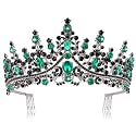 CURASA Green Vintage Crown Tiaras for Women Princess Crown with Comb Gorgeous Crowns for Wedding Halloween Baroque Birthday Crowns