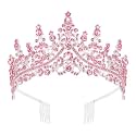 CURASA Pink Crystal Crown Tairas for Women Princess Crown for Girls Queen Crown for Women Birthday Crown, Wedding Crowns for Bride Hair Accessories for Birthday, Prom, Quinceanera, Pageant and Halloween
