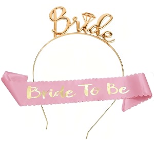 curated cart pink bride to be curved satin sash with gold bride headband - elegant bridal accessory for engagement parties bridal showers and weddings