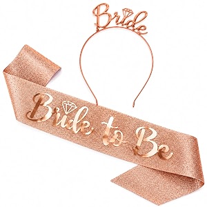 curated cart rose gold bachelorette party set - premium satin bride to be sash with elegant metallic headband perfect bridal shower accessory celebration decoration for women