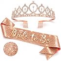 Curated Cart 2Pcs Bachelorette Party Decoration Set - RoseGold Bridal Shower Crown & Bride to Be Sash for Women, Metal & Satin Material