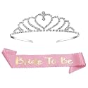 Curated Cart Pink Bride to Be Curved Satin Sash and Crystal Heart Shape Tiara Crown Combo - Elegant Bridal Accessory Set for Engagement Parties, Bridal Showers, and Weddings