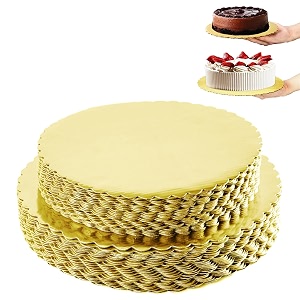 curated cart combo pack of 10 cake board 8 inch 5 pcs 10 inch 5 pcs round cake round cake boards - cardboard disposable cake pizza circle scalloped gold tart decorating base stand