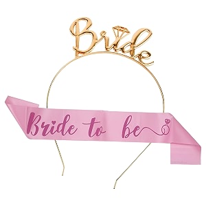 curated cart gold plated bride headband with bride to be sash - elegant bridal accessory set for engagement parties bridal showers and weddings satin amp plastic material