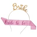 CURATED CART Gold Plated Bride Headband with Bride to Be Sash - Elegant Bridal Accessory Set for Engagement Parties, Bridal Showers, and Weddings, Satin &amp; Plastic Material