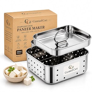 curated cart stainless steel paneer maker paneer press mould with lid 550ml square perfect for fresh homemade paneer tofu cheese amp sprouts rust resistance