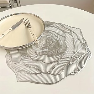 curated cart dinning table mat 2 pcs  placemats table mat pvc material  waterproof heat resistant  rose dining table for kitchen events amp home dcor- silver