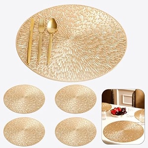 curated cart round dinning table mat 4 pcs  placemats table mat pvc material  waterproof heat resistant  dining table kitchen events amp home dcor- gold