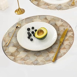 curated cart dinning table mat 4 pcs  placemats table mat pvc materialwaterproof heat resistant  round dining table for kitchen events amp home dcor- gold