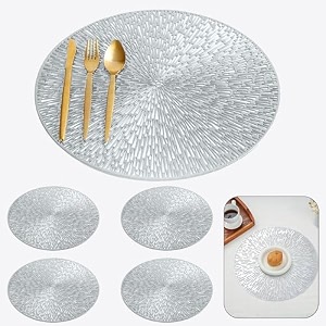 curated cart round dinning table mat set of 4placemats table mat pvc materialwaterproof heat resistant dining table kitchen events amp home dcor- silver