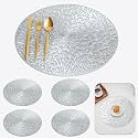 Curated Cart Round Dinning Table Mat Set of 4|Placemats Table Mat PVC Material|Waterproof, Heat Resistant |Dining Table, Kitchen, Events &amp; Home Décor- (Silver)