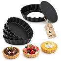 CURATED CART Tart Mould, Mini Tart Pan for Baking, 4 Inch, Pack of 6 with Removable Bottom, Small Non Stick Carbon Steel Quiche Mould for Oven Baking, Pie Tart, Cake Tray, Premium SGS Certified