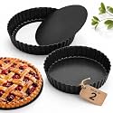 CURATED CART Tart Mould, Mini Tart Pan for Baking, Removable Bottom, 8 Inch Non Stick Carbon Steel Quiche Mould for Oven Baking, Pie Tart, Cake Tray, Premium SGS Certified