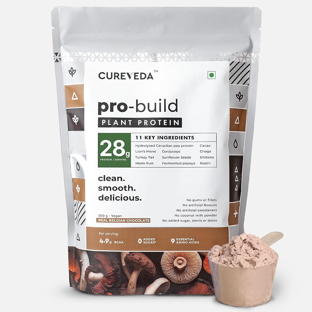 Cureveda Pro-Build Plant Protein Powder | 27g Vegan Protein + 6 ...