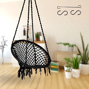 curio centre home swing for kids amp adultssuitable for living room balcony and outdoorcapacity upto 120 kgsincludes free hanging accessorieshandmade jhula with premium cotton rope - black