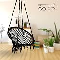 Curio Centre Home Swing for Kids & Adults||Suitable for Living Room, Balcony, and Outdoor||Capacity Upto 120 Kgs||Includes Free Hanging Accessories||Handmade Jhula with Premium Cotton Rope - Black