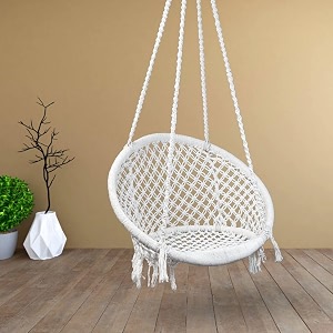 curio centre make in india cotton round swing chair for adultscomfortable hammock swing for indoor outdoor amp balcony use without accessories white 145 x 67 x 45 cm 100 kg capacity