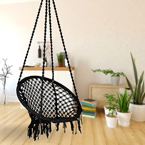 curio centre make in india cotton round swing chair for adultscomfortable hammock swing for indoor outdoor amp balcony use without accessories black 145 x 67 x 45 cm 100 kg capacity