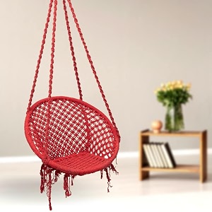 curio centre make in india cotton round swing chair for adultscomfortable hammock swing for indoor outdoor amp balcony use without accessories red 145 x 67 x 45 cm 100 kg capacity