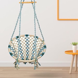 curio centre make in india cotton round swing chair for adultscomfortable hammock swing for indoor outdoor amp balcony use without accessories white blue 145 x 67 x 45 cm 100 kg capacity
