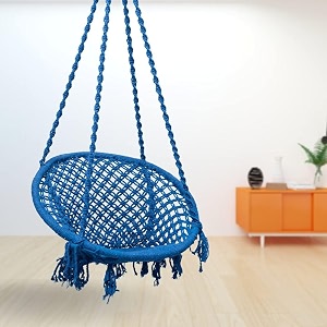 curio centre make in india cotton round swing chair for adultscomfortable hammock swing for indoor outdoor amp balcony use without accessories blue 145 x 67 x 45 cm 100 kg capacity