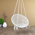 Curio Centre Make in India Cotton Round Swing Chair for Adults|Comfortable Hammock Swing for Indoor, Outdoor &amp; Balcony Use| Without Accessories (White, 145 x 67 x 45 cm, 100 kg Capacity)