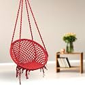 Curio Centre Make in India Cotton Round Swing Chair for Adults|Comfortable Hammock Swing for Indoor, Outdoor &amp; Balcony Use| Without Accessories (Red, 145 x 67 x 45 cm, 100 kg Capacity)