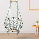 Curio Centre Make in India Cotton Round Swing Chair for Adults|Comfortable Hammock Swing for Indoor, Outdoor &amp; Balcony Use| Without Accessories (White, Blue, 145 x 67 x 45 cm, 100 kg Capacity)