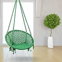 Curio Centre Make in India Cotton Round Swing Chair for Adults|Comfortable Hammock Swing for Indoor, Outdoor &amp; Balcony Use| Without Accessories (Green, 145 x 67 x 45 cm, 100 kg Capacity)