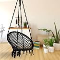 Curio Centre Make in India Cotton Round Swing Chair for Adults|Comfortable Hammock Swing for Indoor, Outdoor &amp; Balcony Use| Without Accessories (Black, 145 x 67 x 45 cm, 100 kg Capacity)