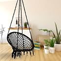 Curio Centre Make in India Premium D-Shape Swing with Cotton Ropes &amp; Sturdy Frame for Adults &amp; Kids/Indoor Outdoor Hanging Swing Chair Without Accessories (Black, 61 x 64 x 152 cm)