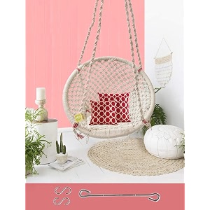 curio centre make in india round cotton home swing amp hammock chairswing for adults indoor 145 cm x 57 cm x 43 cm white 100 kgs capacity