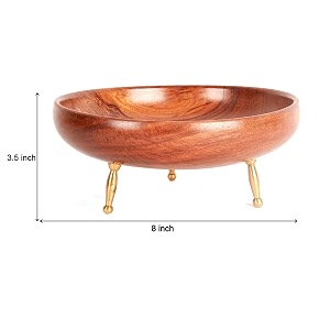 wooden decorative bowl with brass legs sheesham potpourri fruit snack serving 8 inch