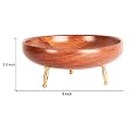Wooden Decorative Bowl with Brass Legs, Sheesham, Potpourri, Fruit, Snack, Serving (8 inch)