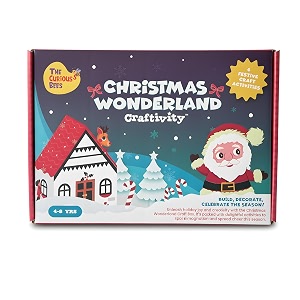 the curious bees - christmas wonderland activity box  christmas craft kit  age range 3-8 years  perfect for gifting  santa reindeer puppets angels amp decorations snow village crafting kit