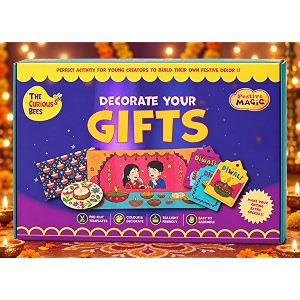 the curious bees - decorate your gifts  diwali craft kit for kids  diy greeting card gift tags envelope amp diya holder making activity  creative festive art amp craft kit  ages 48 years