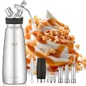 CURTA Stainless Steel Professional Whipped Cream Dispenser, Leak-Free Cream Whipper, Cream Maker with 3 Decorating Tips & Cleaning Brush, 500ml / 1 Pint Canister, N2O Charger (Not Included)
