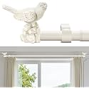 Curtain Rod 36 to 168 Inches White Curtain Rods for Windows Adjustable Drapery Rod with Bird Finials Heavy Duty Window Curtains Rods for Living Room Bedroom
