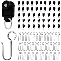 Curtain Tracks Ceiling Wall Mounted Black Thickened Style Curtain Tracks with Hook for Room Divider, Living Room, Bedroom, Office, RV (Black Pulleys, 48 Set)