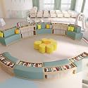 Curved Bookshelf and Sofa Set,Multifunctional Stool Combination,for Training Institution Kindergarten Reading Area Library Rest(A)