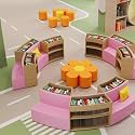 Curved Bookshelf and Sofa Set,Multifunctional Stool Combination,for Training Institution Kindergarten Reading Area Library Rest(D)