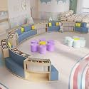 Curved Bookshelf and Sofa Set,Multifunctional Stool Combination,for Training Institution Kindergarten Reading Area Library Rest(E)