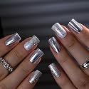 CurvLife Medium Square Chrome Press On Nails, Silver Mirror, Soft Gel