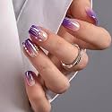 CurvLife Medium Square Chrome Press On Nails, Violet Lines Purple, Soft Gel